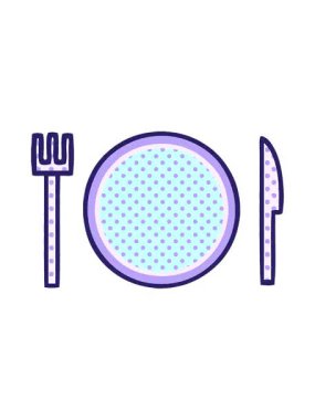 Bir tabağın ve çatal bıçak takımının çizgi roman tarzı animasyonunu renklendir