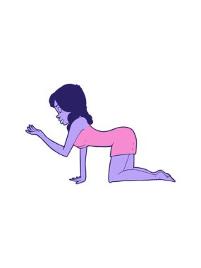 Çizgi film kadınının dört ayak üzerindeki animasyonunu renklendir