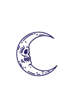 Kafatası ay simgesi şeklinde siyah çizgi şeklinde dövmenin yatay titreşimli animasyonu