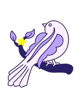 Kıvılcımlı yıldızlar, dövmenin hareketini daldaki bir kuşun geleneksel tarzında etkiler.