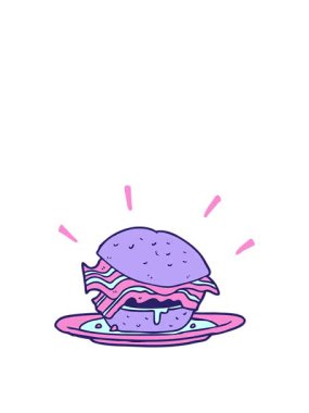 Çizgi filmin zıplama hareketli animasyonu inanılmaz lezzetli pastırmalı kahvaltı sandviçi peynirli