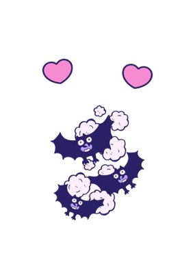 Karikatür yarasalarının dönen kalpleri.