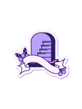 Bir mezar taşı pankartıyla dövme stili çıkartmasının canlandırma etkisi