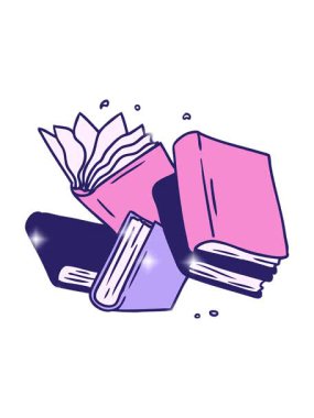 Bir kitap koleksiyonunun el çizimi çizgi film karalamalarının parıltı etkisi