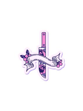 Bir hançer ve çiçek pankartıyla dövme stili canlandırması