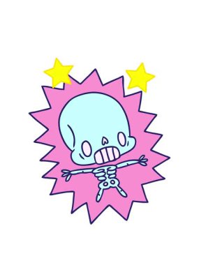 Çizgi film çizimleri Kawaii 'nin dönen yıldızları iskelete elektrik verdi.