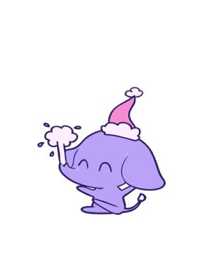 Noel Baba şapkası takmış, su fışkırtan bir filin çizilmiş güzel el çiziminin hareketli animasyonu.