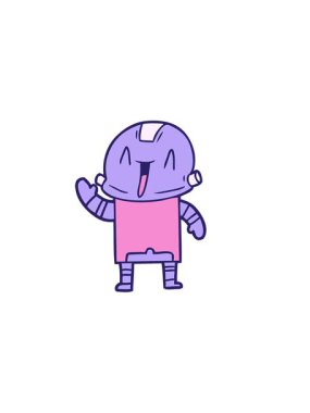 Çizgi film androidinin yatay titreşimli animasyonu