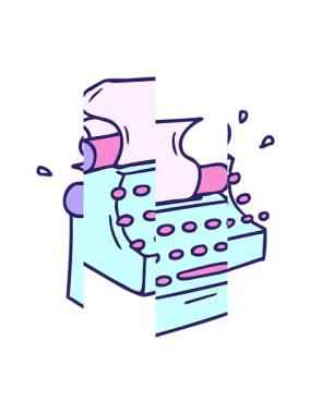 Eski moda daktilonun el yapımı karikatür karalamalarının bölünmüş hareketi