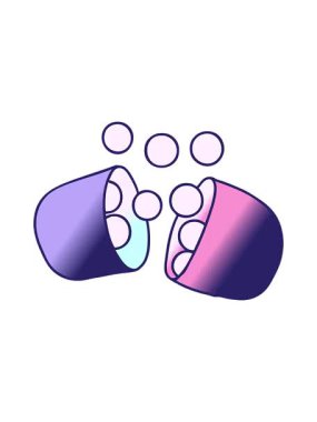 Açık ilaç tabletinin gradyan çizgi film illüstrasyonunun pixelize etkisi