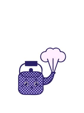 Buharı tüten bir çaydanlığın çizgi filminin yükseliş ve yüzme animasyonu