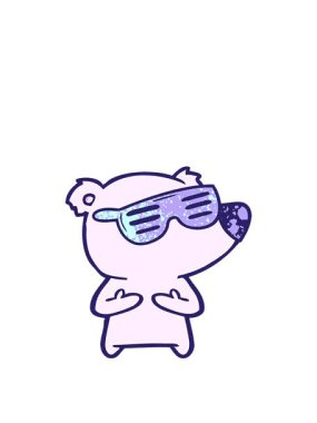 Güneş gözlüğü takan çizgi film ayısının animasyonunu genişletiyor.