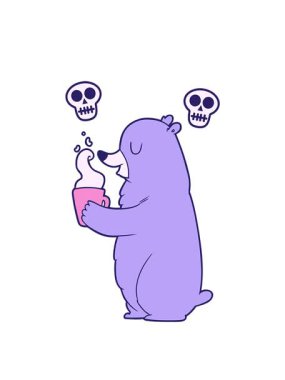 Sıcak içecekle çizgi film ayısının kafatası animasyonu.