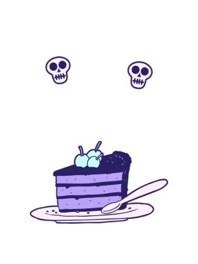 Çizgi filmlerdeki kafatası animasyonları pahalı çikolatalı pasta dilimleri.