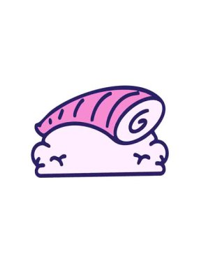 Japon nigiri suşisini pirinç karikatüründe yüzdürmek ve canlandırmak