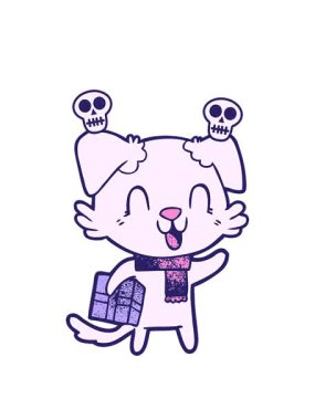 Noel hediyeli, gülen çizgi film köpeğinin kafatası animasyonu.