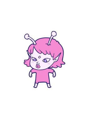 Güzel uzaylı kız çizgi film animasyonunu böler.