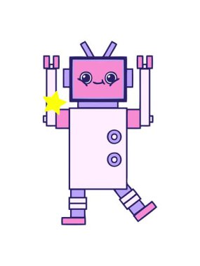 Parıldayan yıldızlar, robot çiziminin sevimli bir çizgi filminin animasyonunu etkiler.