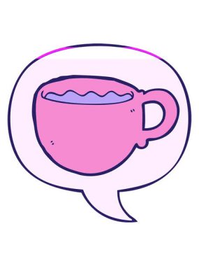 Konuşma baloncuğu ile çizgi film kahve fincanının animasyonunu aç.