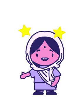 dönen yıldızlar çizgi filmi gösteren Hintli bir kadının animasyonu