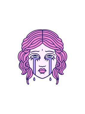 Geleneksel kadın yüzü ağlama tarzı dövmenin satış animasyonu