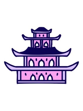 Japon şatosunun basit bir çizgi filminin neon ışık efekti animasyonu