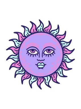 İkonik dövmenin hareketli animasyonu. Yüzü olan bir güneşin görüntüsü.