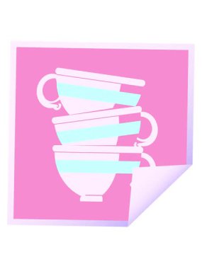 Bir yığın fincanın titreşimli hareket canlandırması grafik vektör illüstrasyon kare etiketi