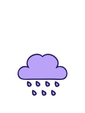 Fırtına yağmuru bulutunun sevimli karikatürünün animasyonunu büyütüyor