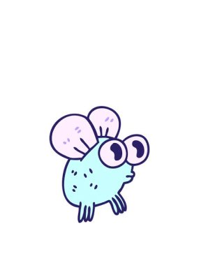 Uyanın ve süzülün. Tuhaf çizgi film sineğinin animasyonu.