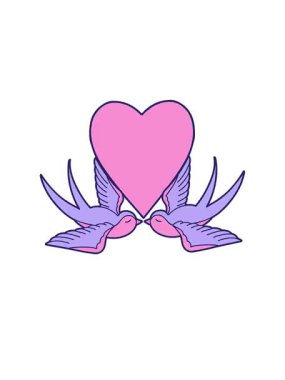 Dövmenin canlandırmasını geleneksel kırlangıçlar ve kalp şeklinde yükselt ve yüzdür.