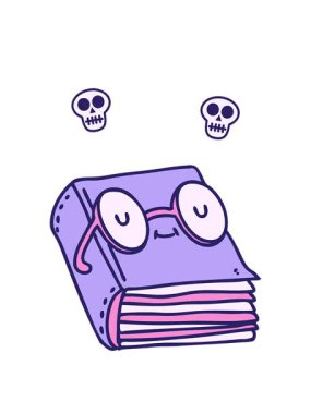 Gözlük takan bir kitabın çizgi filminin kafatası animasyonları.