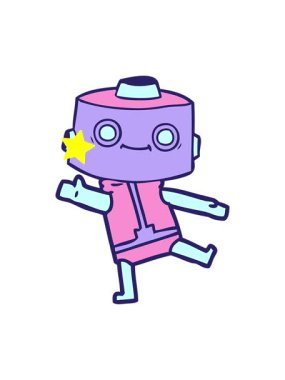 Parlayan yıldızlar çizgi film robot çiziminin animasyonunu etkiler.