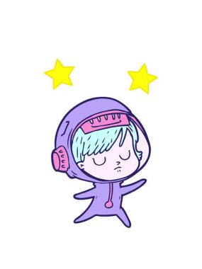 dönen yıldızlar karikatür astronot kadın imajının animasyonu