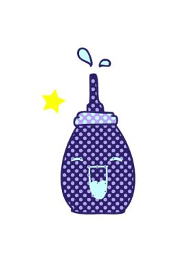 Parlayan yıldızlar çizgi roman stili çizgi filmin animasyonunu etkiler. Mutlu kırmızı sos.