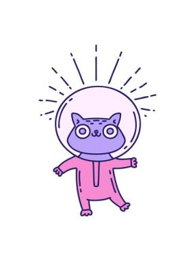 Astronot kostümlü geleneksel dövme stili bir kedinin canlandırmasının basınçlı canlandırması