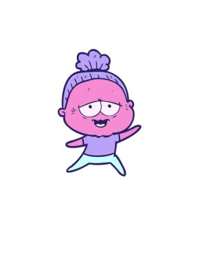 Kalk ve bir çizgi filmin animasyonunu yap mutlu yaşlı kadın.