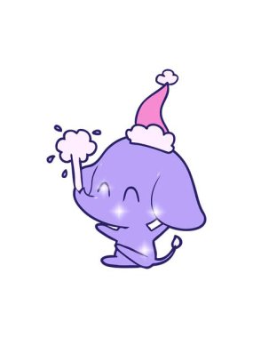 Sim efekti, Noel Baba şapkası takan bir filin çizilmiş şirin el çiziminin canlandırması.