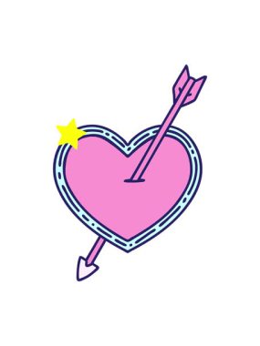 Parlayan yıldızlar dövmenin animasyonunu etkiler. Okun ve kalbin geleneksel stili.