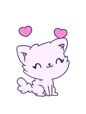 Çizgi film illüstrasyonunun dönen kalp animasyonu Şirin kawaii pofuduk kedi