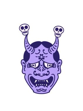 Japon tiyatro kabuki şeytan maskesinin kafatası animasyonu