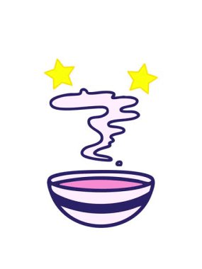 dönen yıldızlar Japon miso çorbası dizaynının dumanı tüten kâsesinin animasyonu