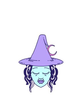 Retro Dövme Biçimi Yarım Ork Cadı Karakteri Yüzünün Canlandırılması