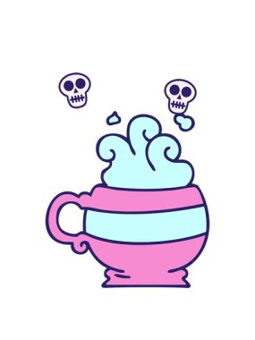 el animasyonu dönen kafatasları çizilmiş tuhaf çizgi film sıcak içeceği