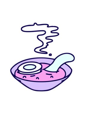 Geleneksel kase tasarımında sıcak ramen çorbasının neon ışık efekti animasyonu