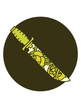 Çiçekli bir hançerin ikonik dövme imajının renk değişimi