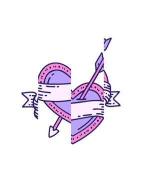 Bir okun kalbi ve sancağının ikonik dövme tarzının bölünmüş hareket animasyonu