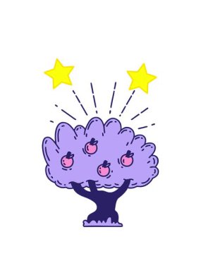 dönen yıldızlar geleneksel dövme stili elma ağacının çizimlerinin animasyonu