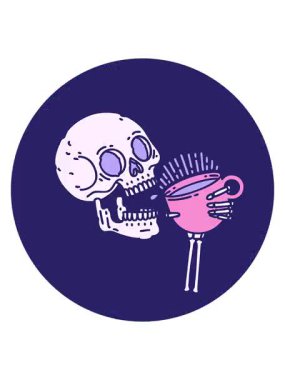 Kahve içen bir kafatasının ikonik dövme şeklindeki görüntüsünün canlandırma efekti