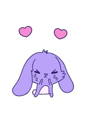 Şirin kawaii üzgün tavşanın serbest piyasa karikatürü.